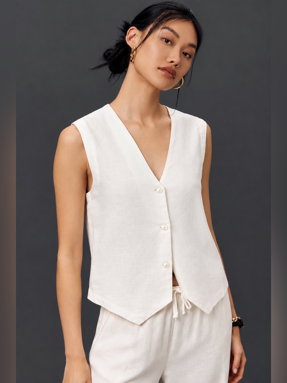 Beach Riot Darcy Linen Blend White Vest Size M